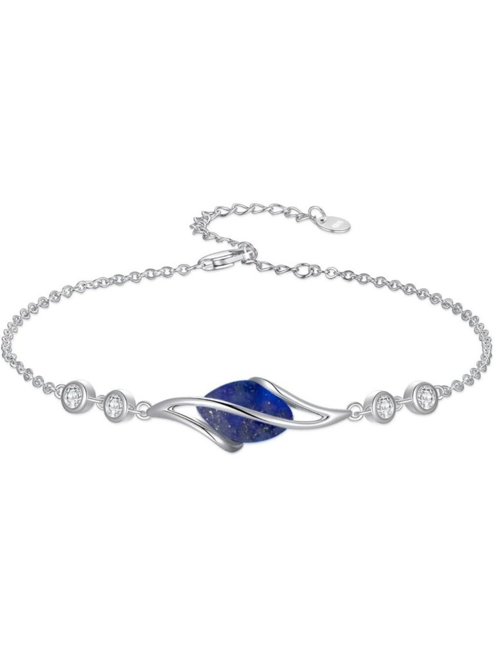 925 Sterling Silver Oval Gemstone Link Bracelet - Elegant Fine Jewelry Gift for